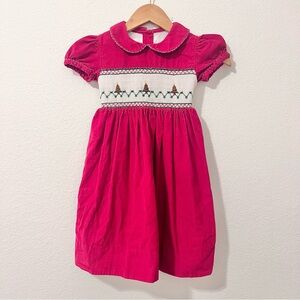 Strasburg Red Velvet Smocked Christmas Tree Dress Sz 5